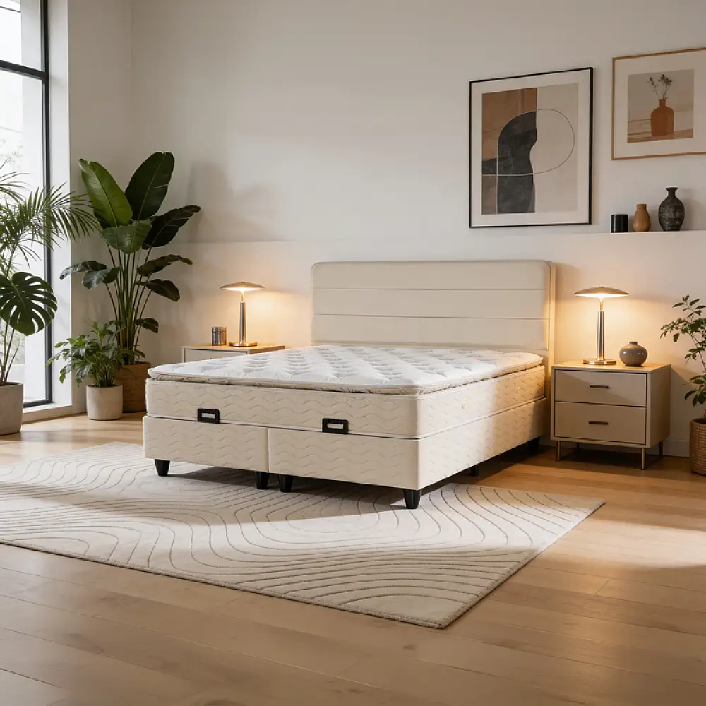 Κρεβάτι διπλό Linteda pakoworld με αποθηκευτικό χώρο κρεμ βελούδο 160x200εκ