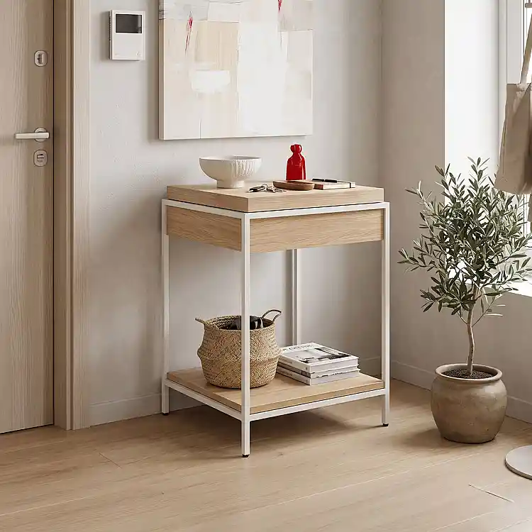 Κονσόλα Odar pakoworld με αποθηκευτικό χώρο sonoma MDF με λευκό μέταλλο 63x63x80εκ