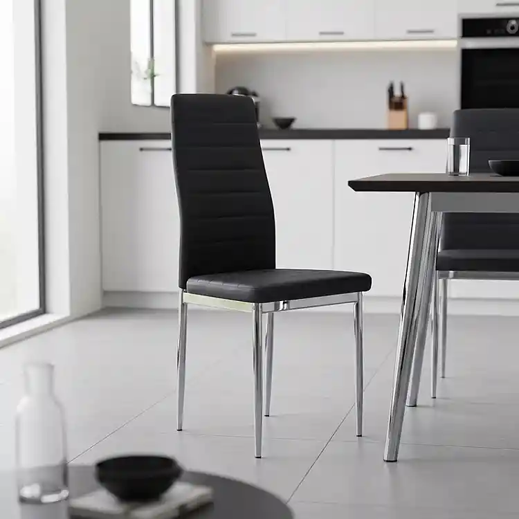Καρέκλα Parker pakoworld μαύρο PU με πόδι χρωμίου 41x48x96εκ | 4 τμχ
