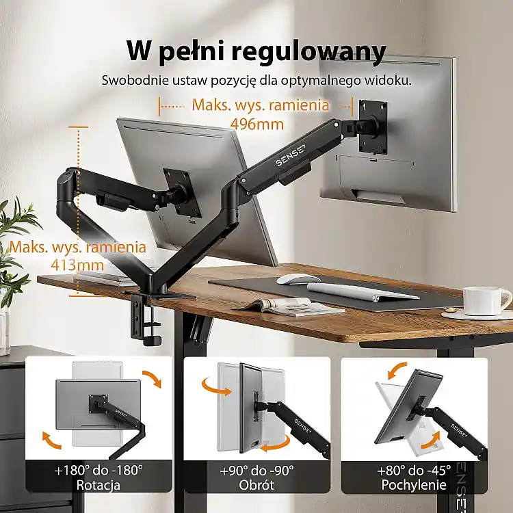 SENSE7 Uchwyt biurkowy na 2 monitory 17''-32'' HANG DOUBLE Light