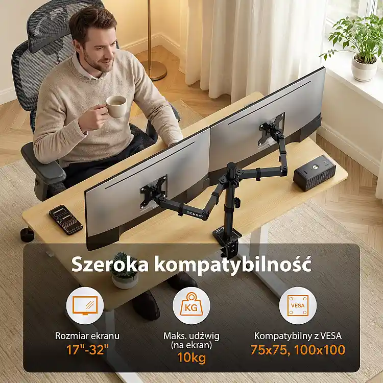 SENSE7 Uchwyt biurkowy na 2 monitory 17''-32'' FLOAT Light DOUBLE
