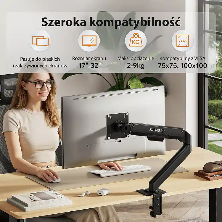 SENSE7 Uchwyt biurkowy na monitor 17''-32'' HANG Light
