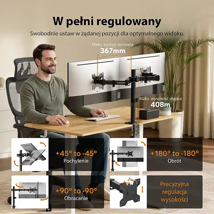 SENSE7 Uchwyt biurkowy na 2 monitory 17''-32'' FLOAT Light DOUBLE