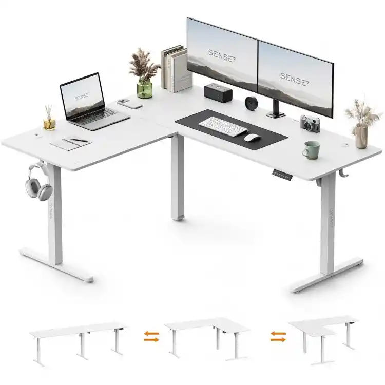Biurko SENSE7 Nojo Light Corner Białe 160 cm x 140 cm White