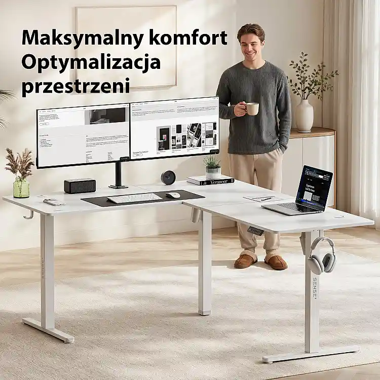 Biurko SENSE7 Nojo Light Corner Białe 160 cm x 140 cm White