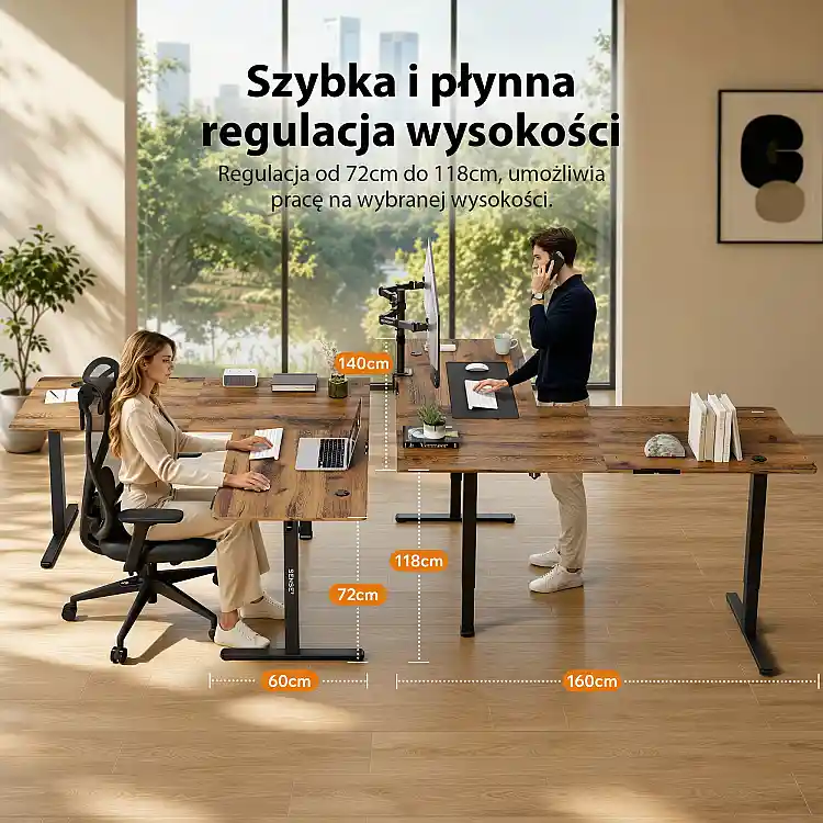 Biurko SENSE7 Nojo Light Corner Ciemnobrązowe 160 cm x 140 cm Dark Brown