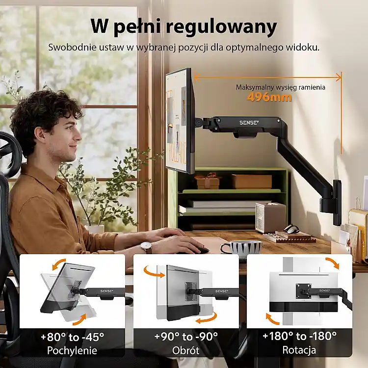 SENSE7 Uchwyt do ściany na monitor 17''-32'' HANG Light WALL ARM