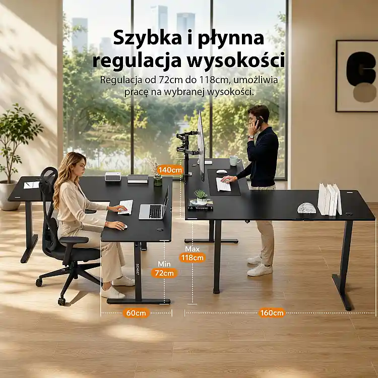 Biurko SENSE7 Nojo Light Corner Czarne 160 cm x 140 cm Black
