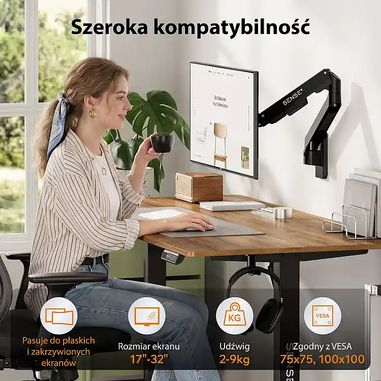 SENSE7 Uchwyt do ściany na monitor 17''-32'' HANG Light WALL ARM