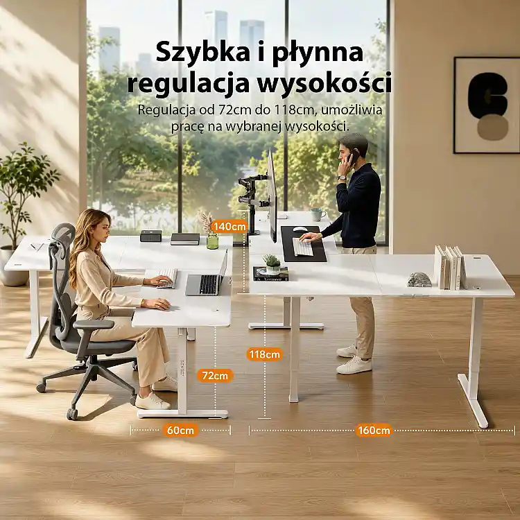 Biurko SENSE7 Nojo Light Corner Białe 160 cm x 140 cm White