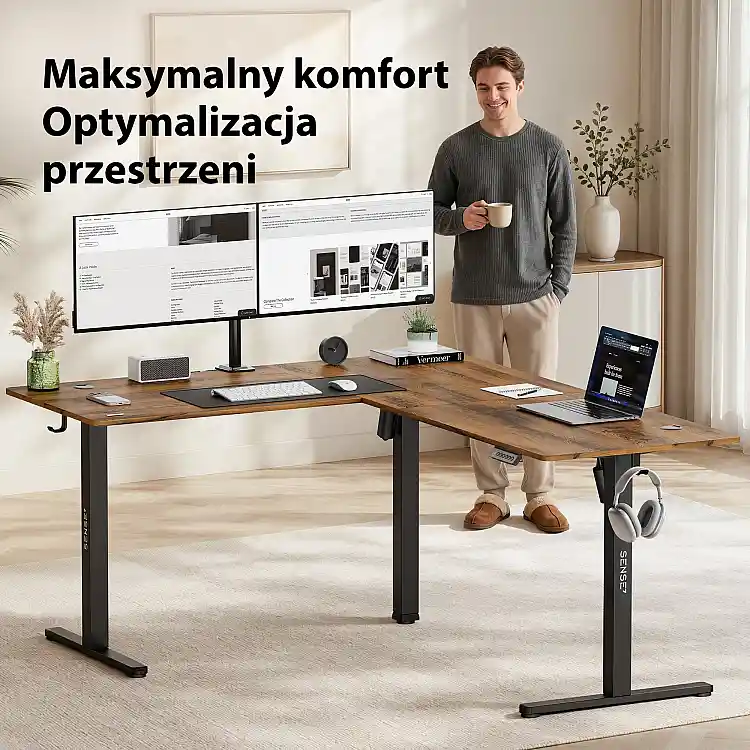 Biurko SENSE7 Nojo Light Corner Ciemnobrązowe 160 cm x 140 cm Dark Brown