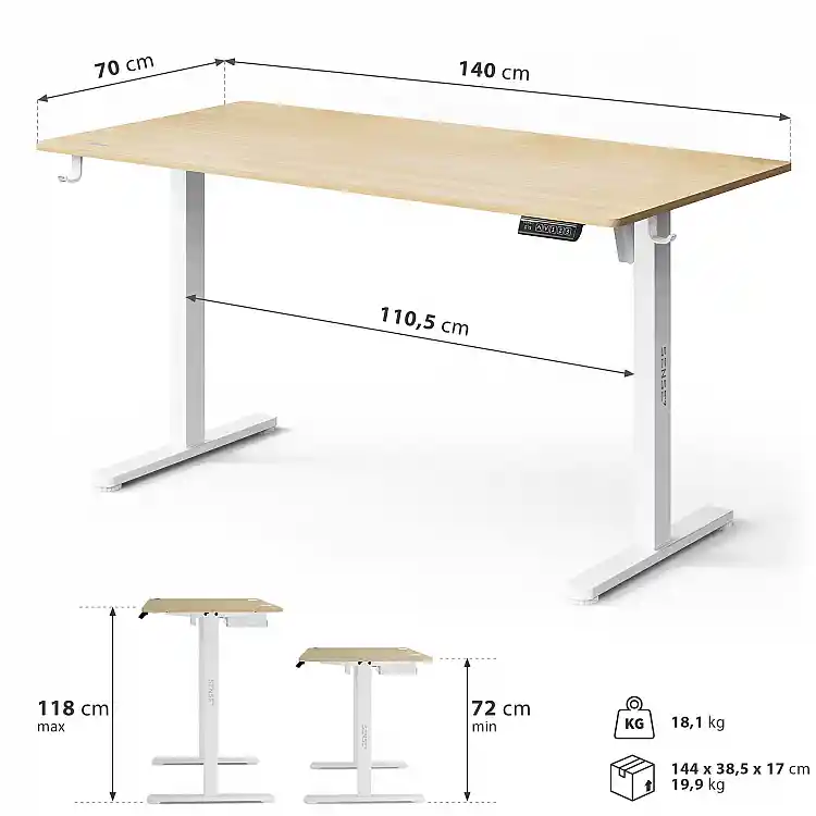 SENSE7 NOJO Light Ηλεκτρικό Γραφείο με Ρύθμιση Ύψους, 140x70 εκ., Πεύκο - Λευκό