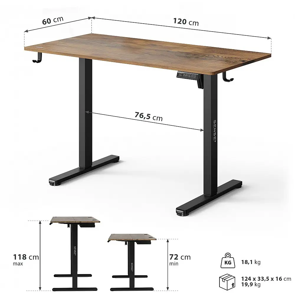 Γραφείο SENSE7 NOJO LIGHT Μαύρο Δρυς 120x60 εκ.