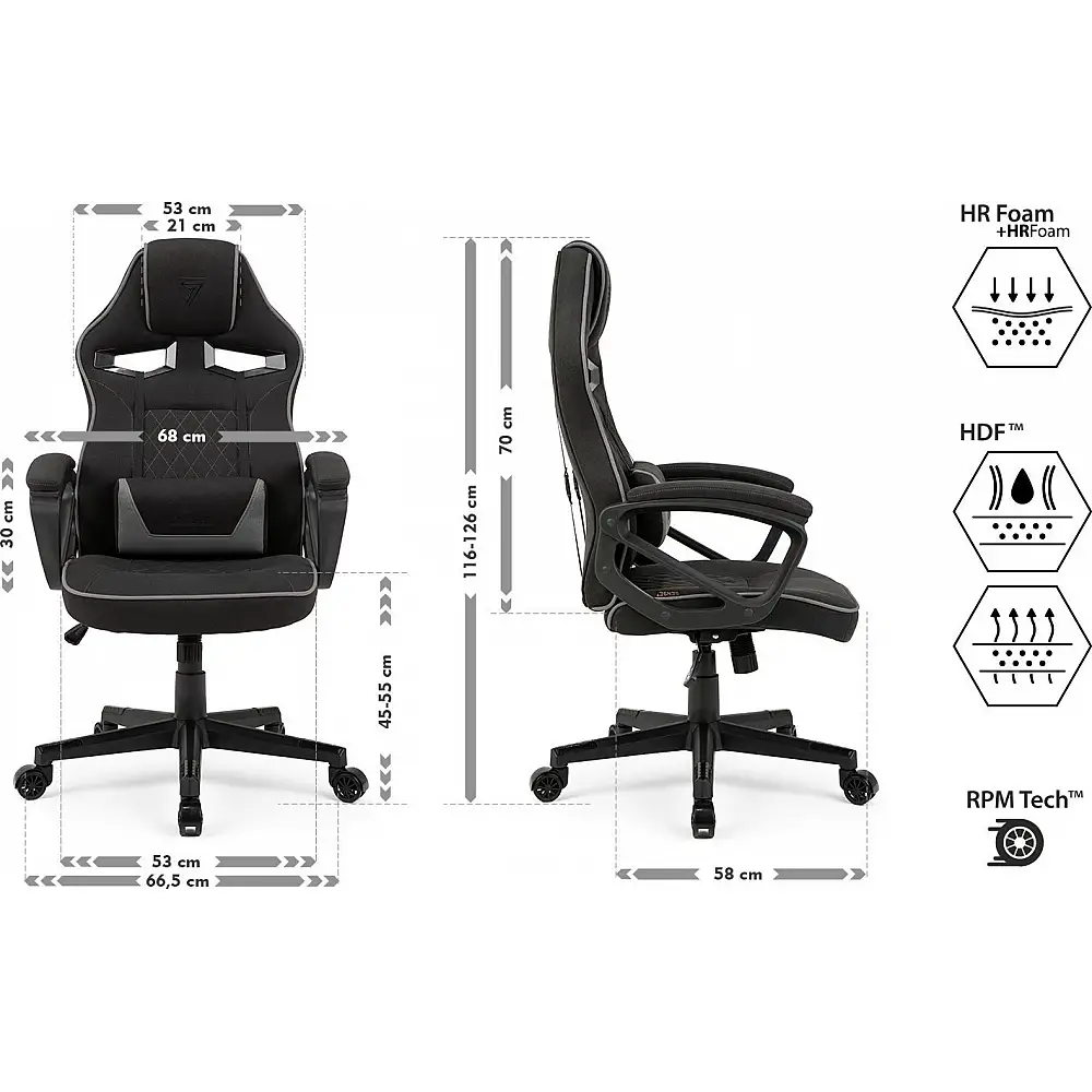 Καρέκλα SENSE7 Knight υφασμάτινη μαύρο-γκρι