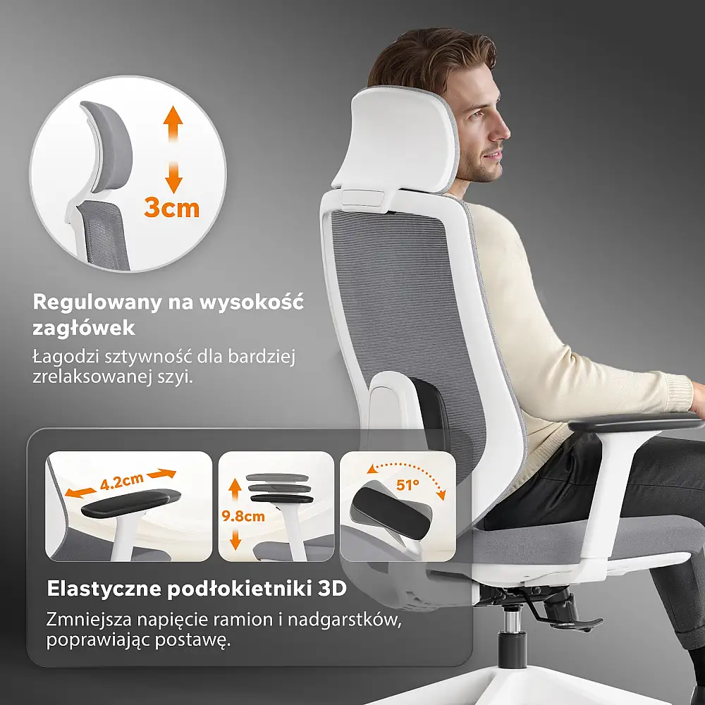 Καρέκλα γραφείου SENSE7 Nakai Λευκό-γκρι