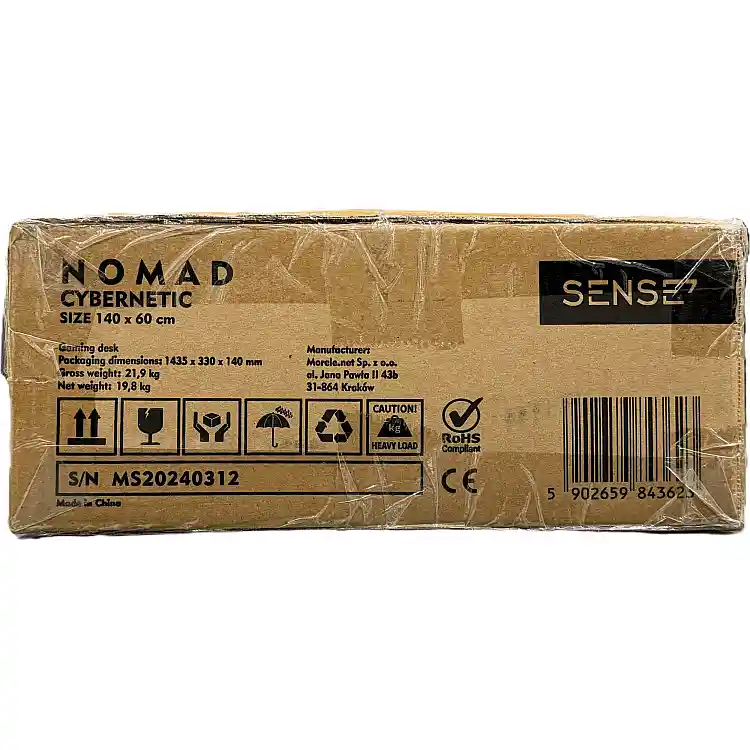 Gaming Γραφείο SENSE7 Nomad Cybernetic, 140x60 cm, Μαύρο