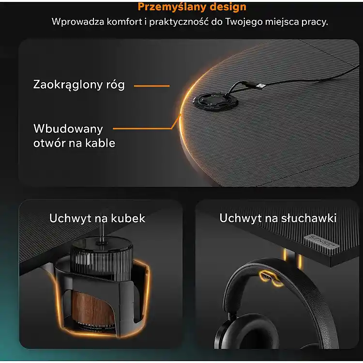 Γωνιακό Γραφείο SENSE7 Rong, Μαύρο, Εργονομικό Gaming Γραφείο