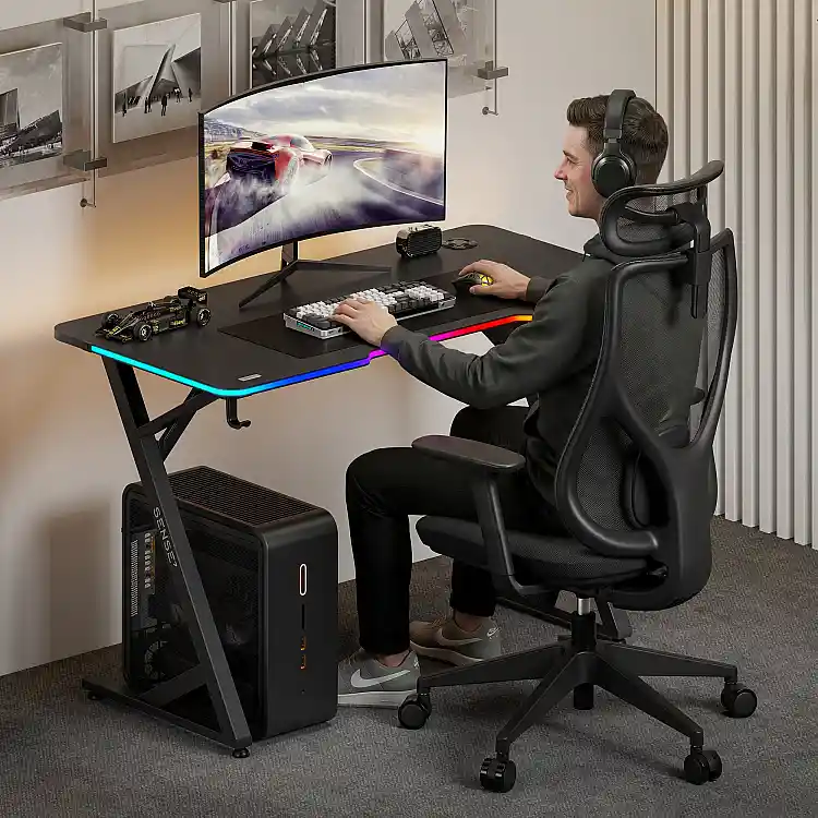 SENSE7 Gaming Γραφείο VOLT RGB, Μαύρο, 120x60cm