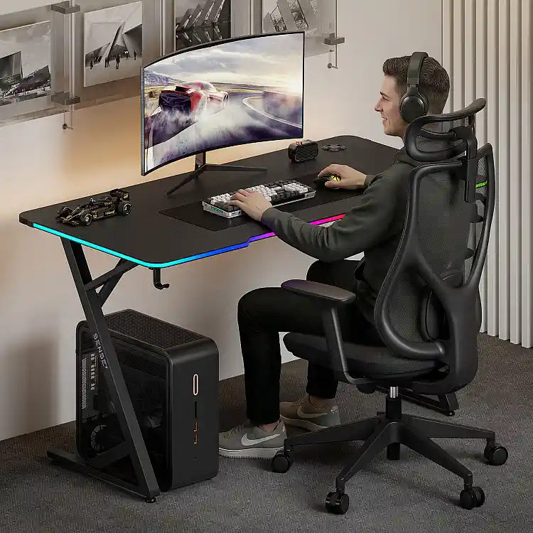 SENSE7 Gaming Γραφείο VOLT RGB, 140x70cm, Μαύρο