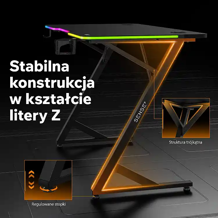 SENSE7 Gaming Γραφείο VOLT RGB, 140x70cm, Μαύρο