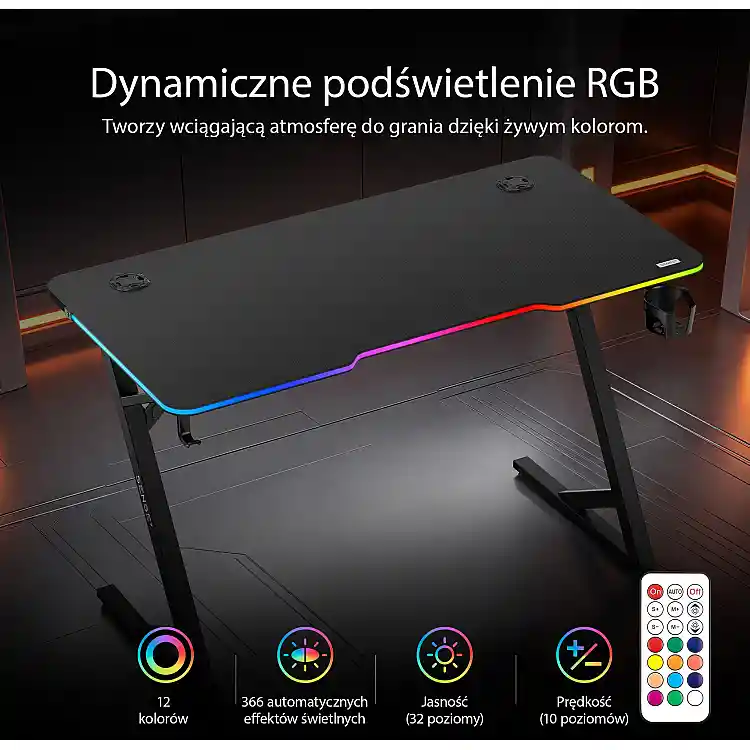 SENSE7 Gaming Γραφείο VOLT RGB, 140x70cm, Μαύρο