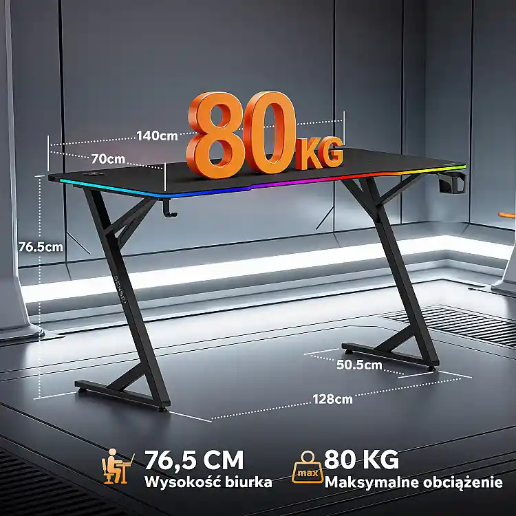 SENSE7 Gaming Γραφείο VOLT RGB, 140x70cm, Μαύρο