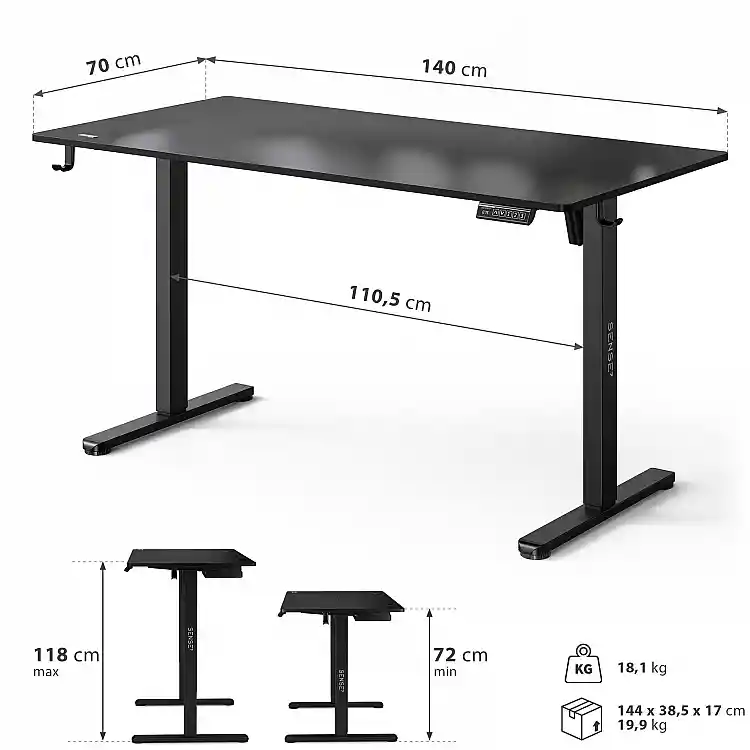 SENSE7 Nojo Light Ηλεκτρικό Γραφείο 140x70 εκ. - Μαύρο