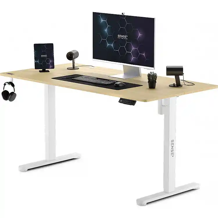 Γραφείο Gaming SENSE7 Nojo 140x70 cm, Λευκό Πεύκο, Μεγάλη Επιφάνεια Εργασίας