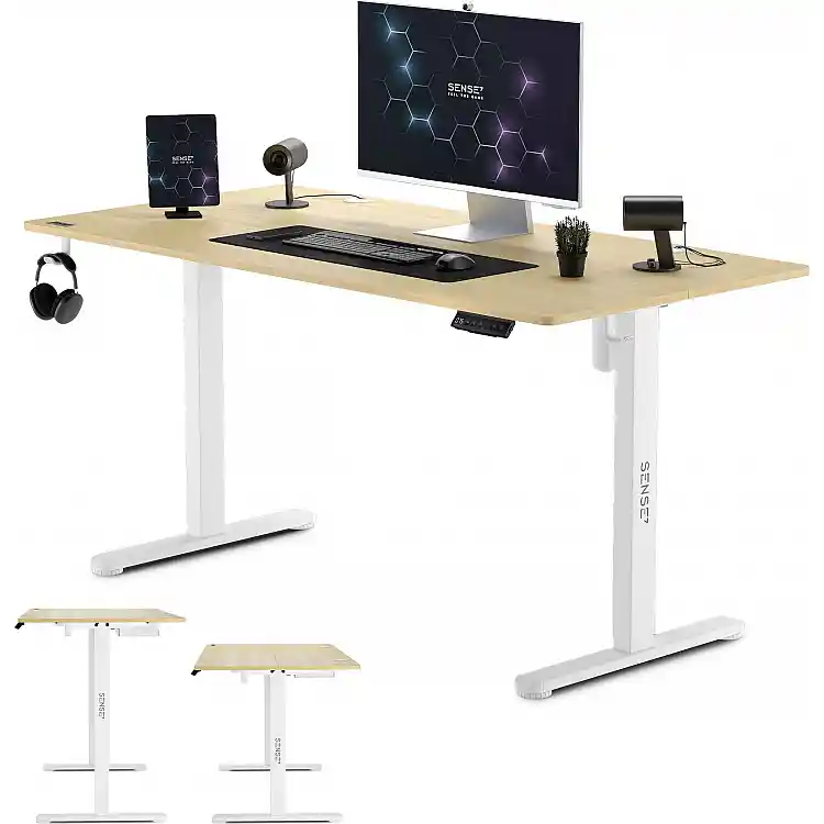 Γραφείο Gaming SENSE7 Nojo 140x70 cm, Λευκό Πεύκο, Μεγάλη Επιφάνεια Εργασίας