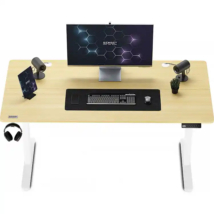 Γραφείο Gaming SENSE7 Nojo 140x70 cm, Λευκό Πεύκο, Μεγάλη Επιφάνεια Εργασίας