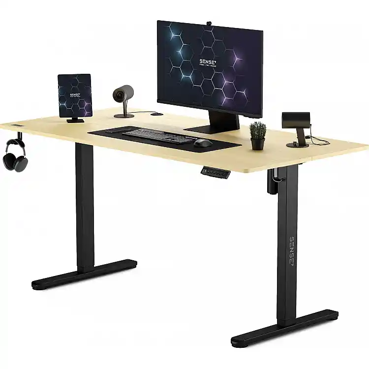 Γραφείο SENSE7 Nojo 140x70 cm, Μαύρο Πεύκο, Επιφάνεια Εργασίας Gaming