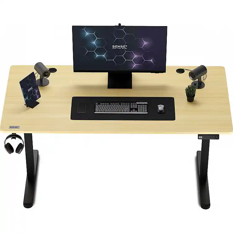 Γραφείο SENSE7 Nojo 140x70 cm, Μαύρο Πεύκο, Επιφάνεια Εργασίας Gaming