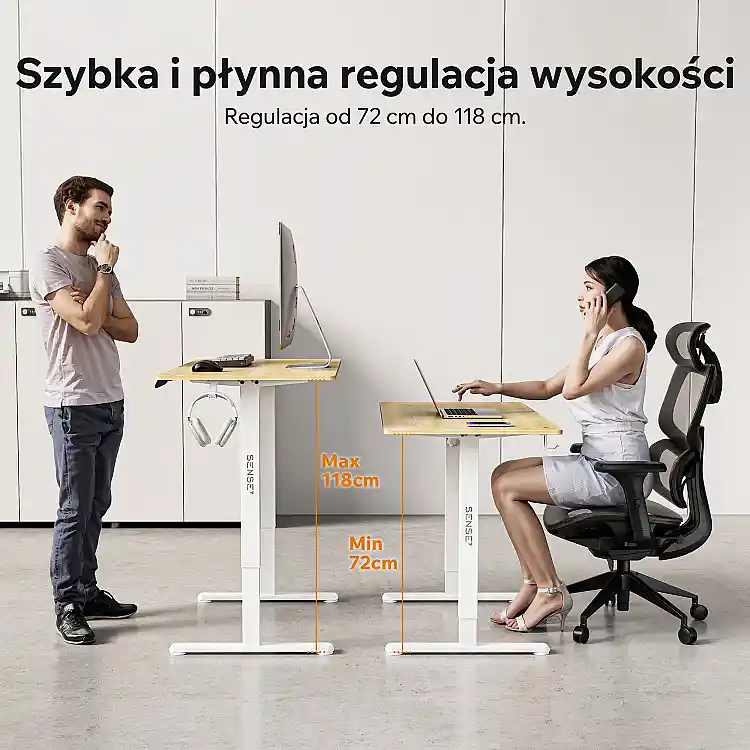 SENSE7 Nojo Light Ηλεκτρικό Γραφείο με Ρύθμιση Ύψους, Πεύκο - Λευκό, 120x60 εκ.