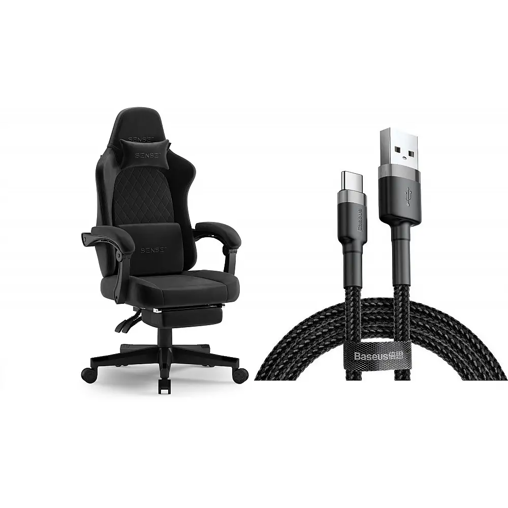Fotel SENSE7 DEVON alcantara black + kabel usb