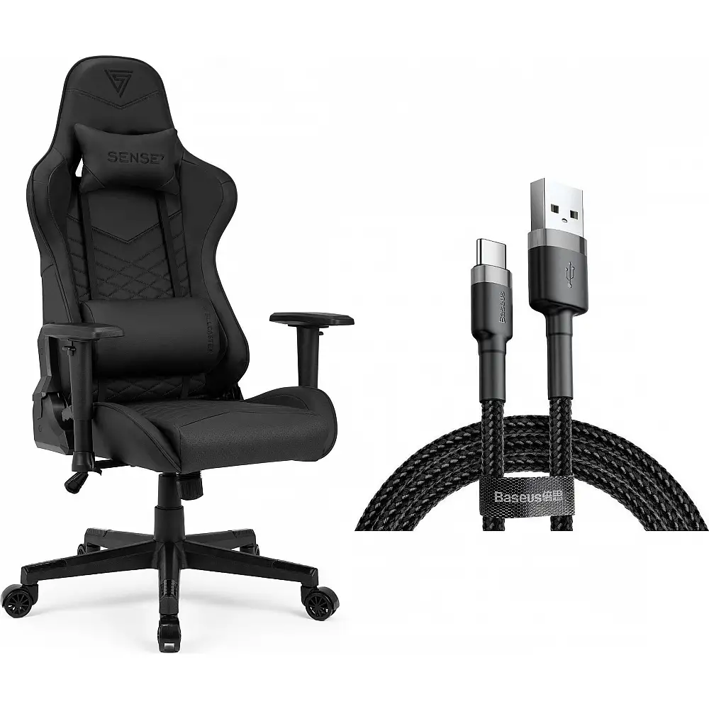 Fotel SENSE7 Spellcaster czarny + kabel usb