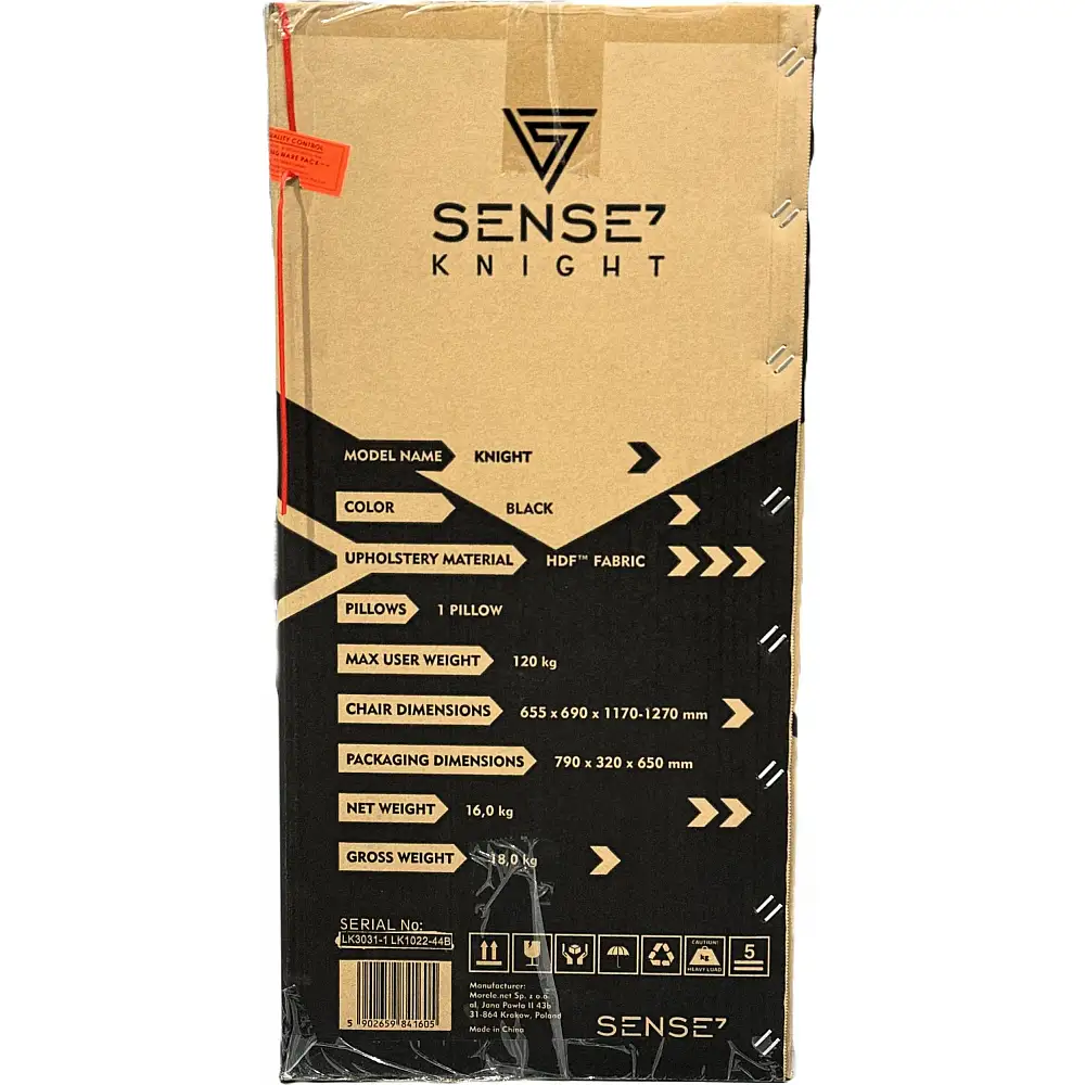 Fotel SENSE7 Knight - materiałowy, czarny + kabel usb