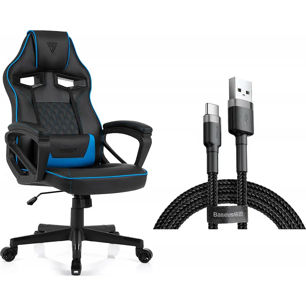 Fotel SENSE7 Knight czarno-niebieski + kabel usb