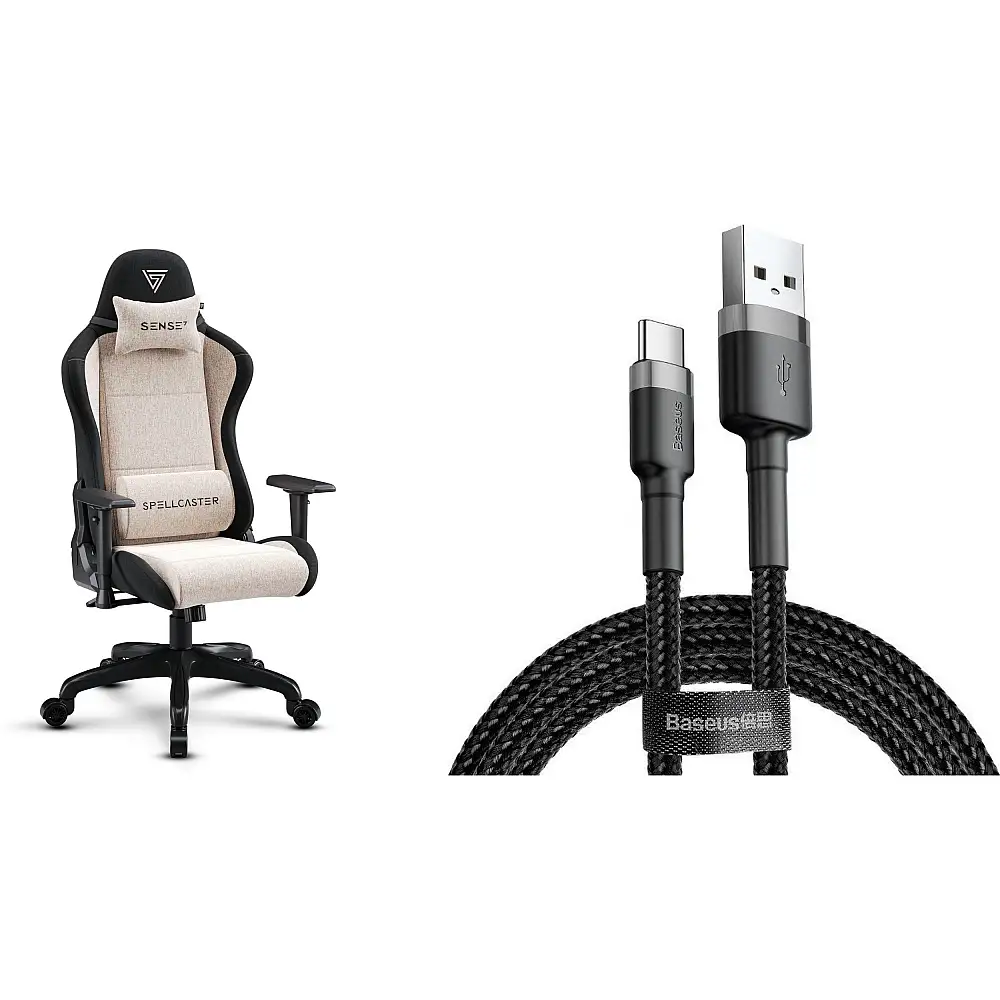 Fotel SENSE7 Spellcaster FUKU materiałowy czarno-beżowy + kabel usb