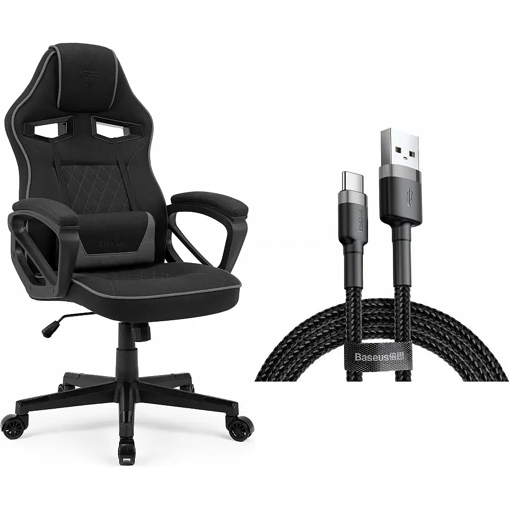 Fotel SENSE7 Knight materiałowy czarno-szary + kabel usb