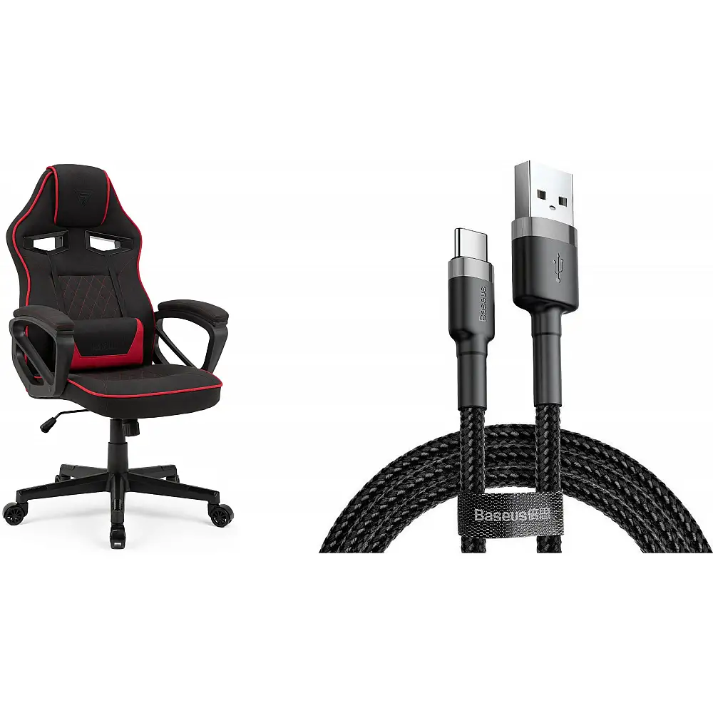Fotel SENSE7 Knight materiałowy czarno-czerwony + kabel usb