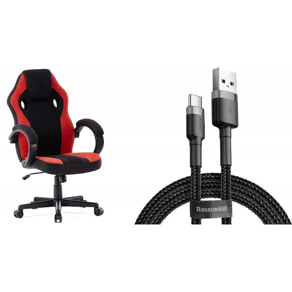 Fotel SENSE7 Prism materiałowy czarno-czerwony + kabel usb