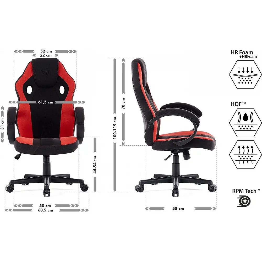 Fotel SENSE7 Prism materiałowy czarno-czerwony + kabel usb