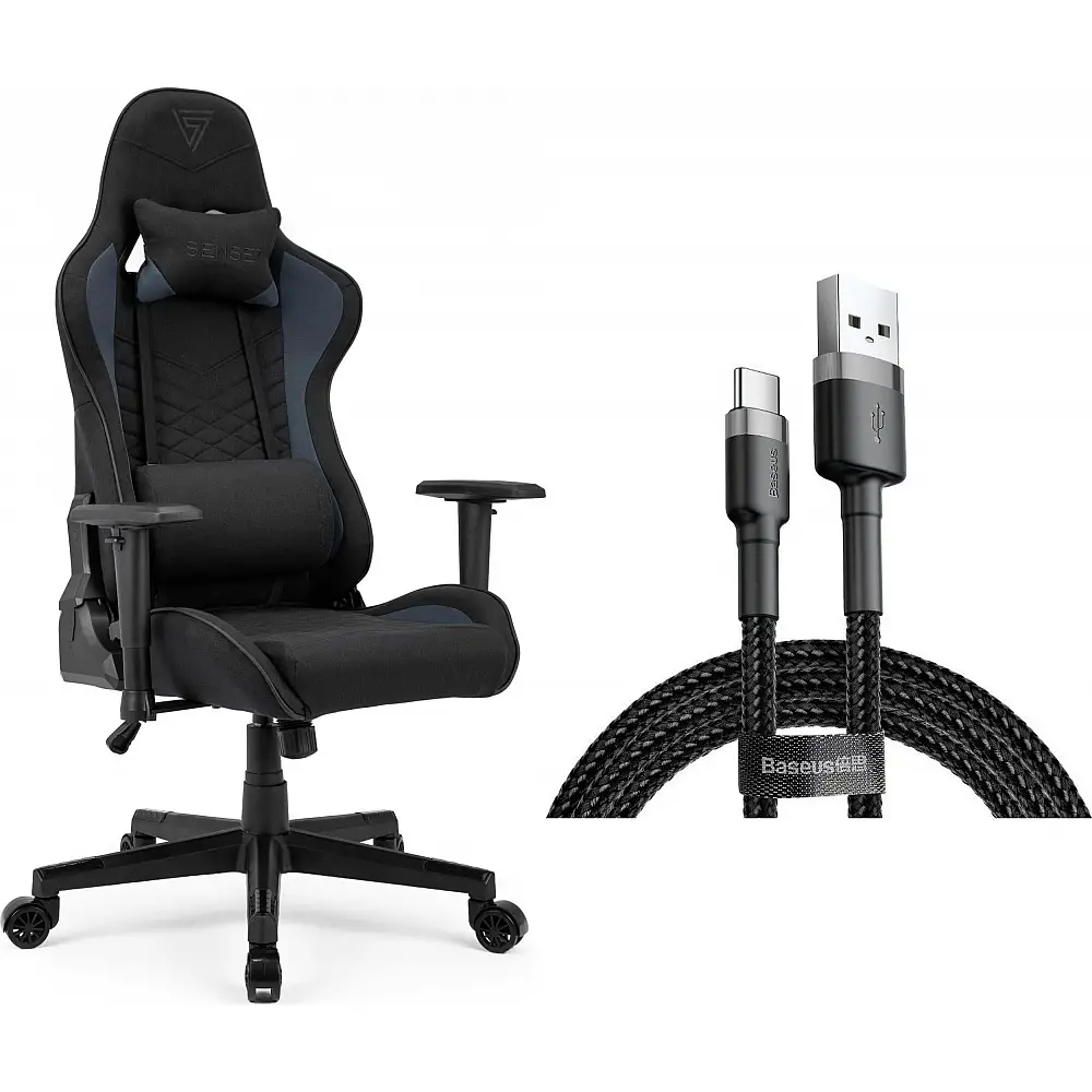 Fotel SENSE7 Spellcaster materiałowy czarno-niebieski + kabel usb