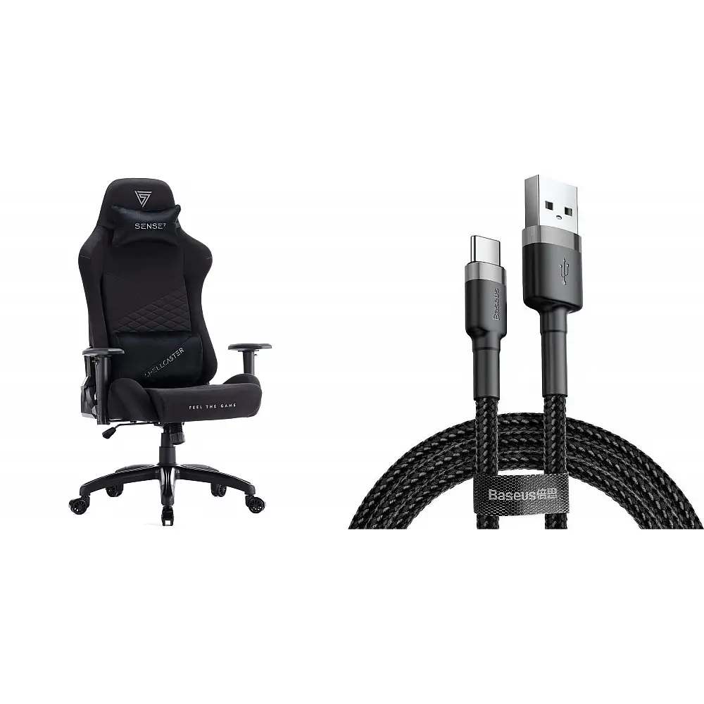 Fotel SENSE7 Spellcaster Senshi Edition XL materiałowy czarny + kabel usb