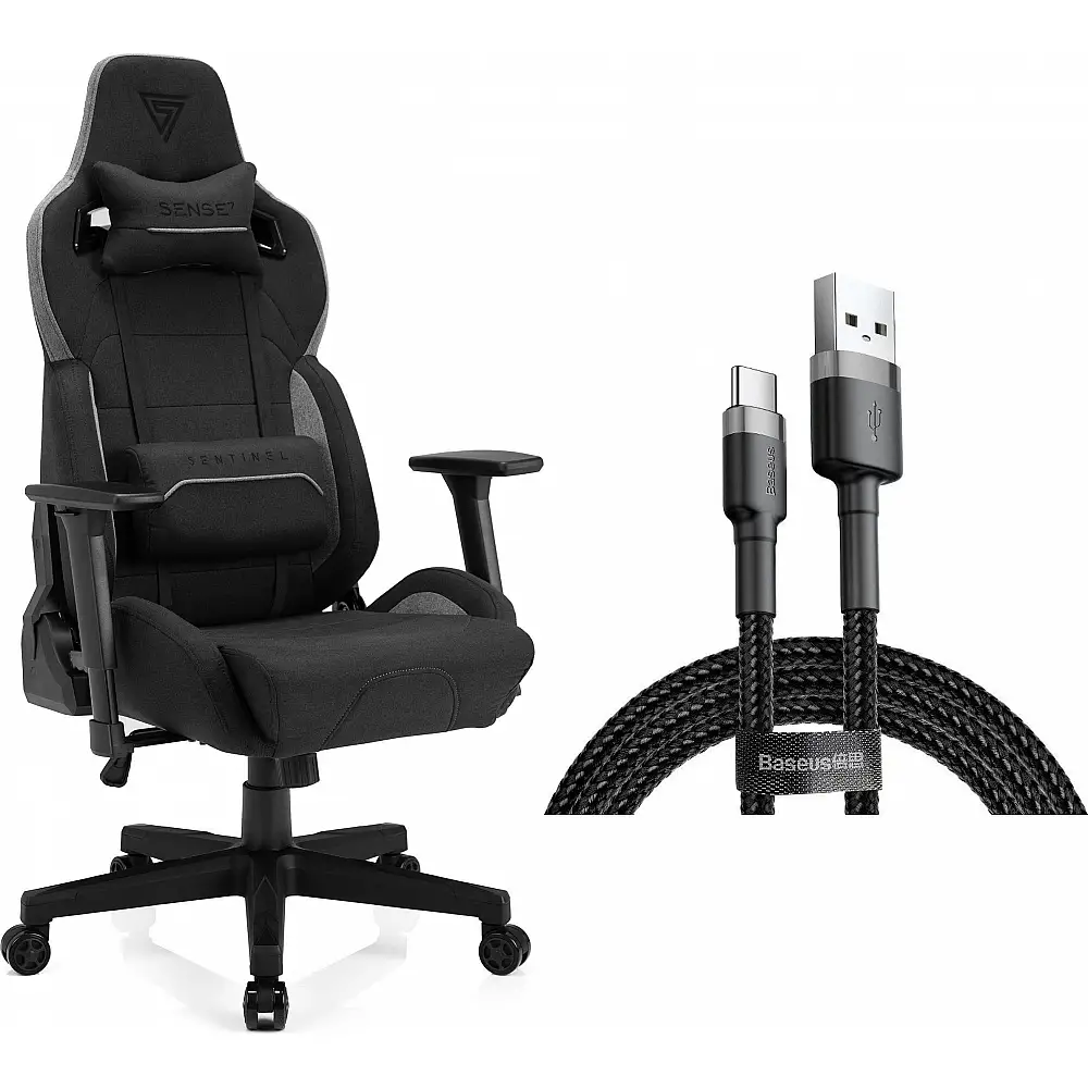 Fotel SENSE7 materiałowy Sentinel czarno-szary + kabel usb