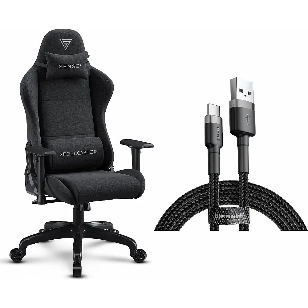 Fotel SENSE7 Spellcaster FUKU materiałowy czarny + kabel usb
