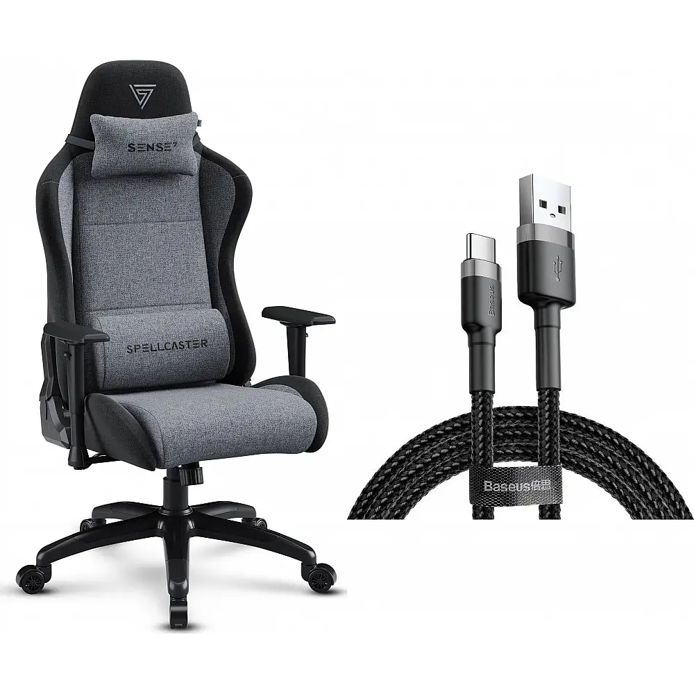 Fotel SENSE7 Spellcaster FUKU XL materiałowy czarno-szary + kabel usb