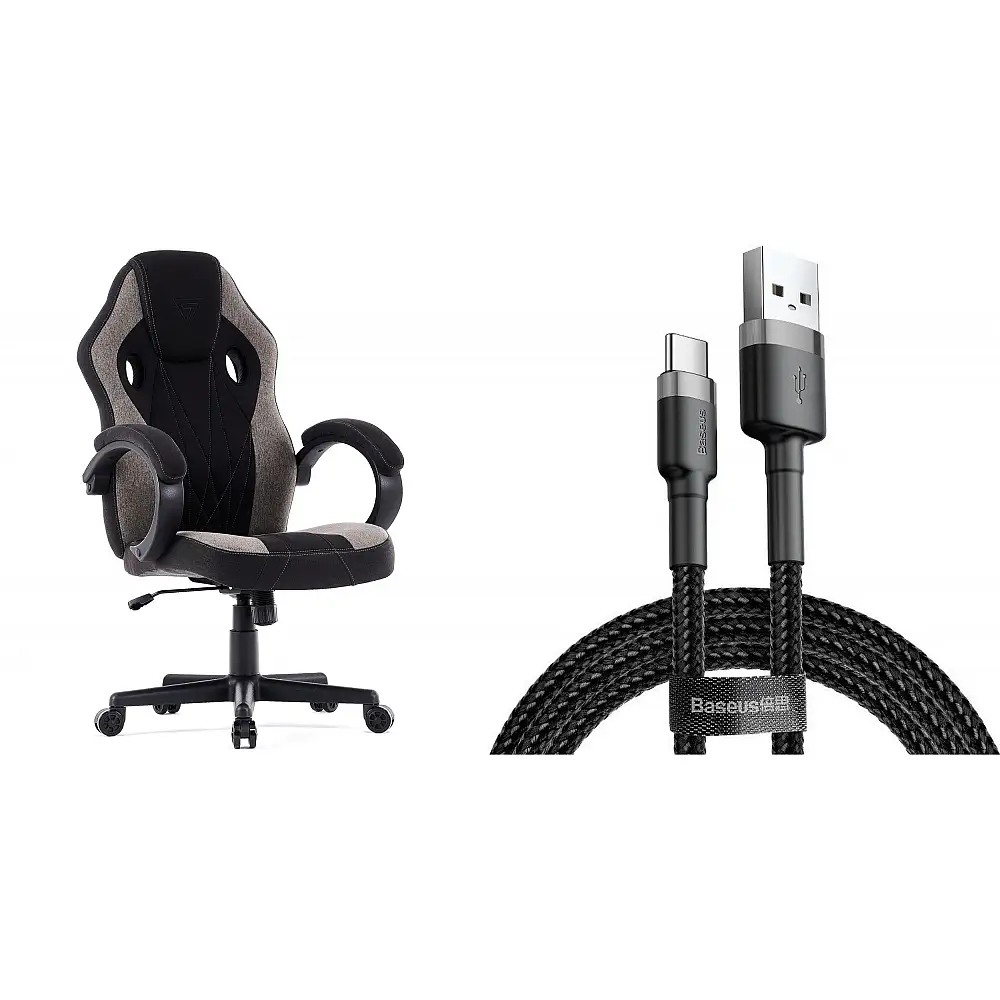 Fotel SENSE7 Prism materiałowy czarno-szary + kabel usb