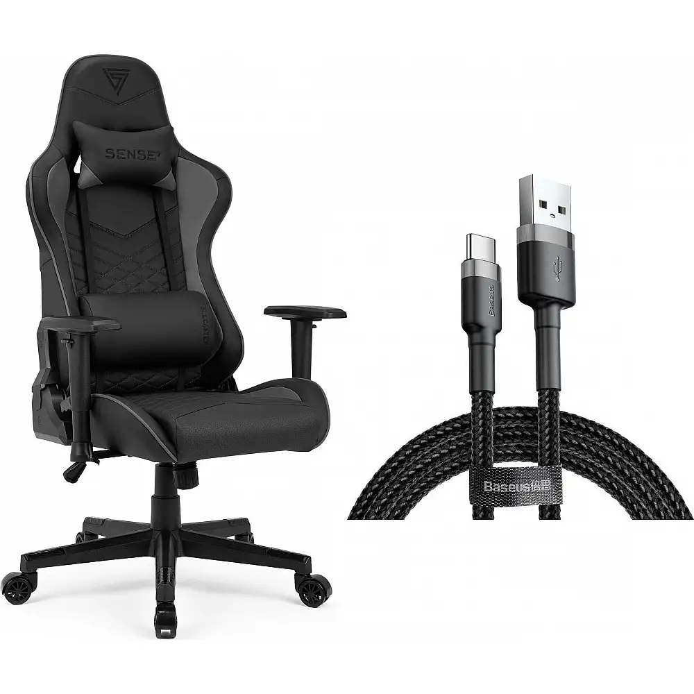 Fotel SENSE7 Spellcaster czarno-szary + kabel usb