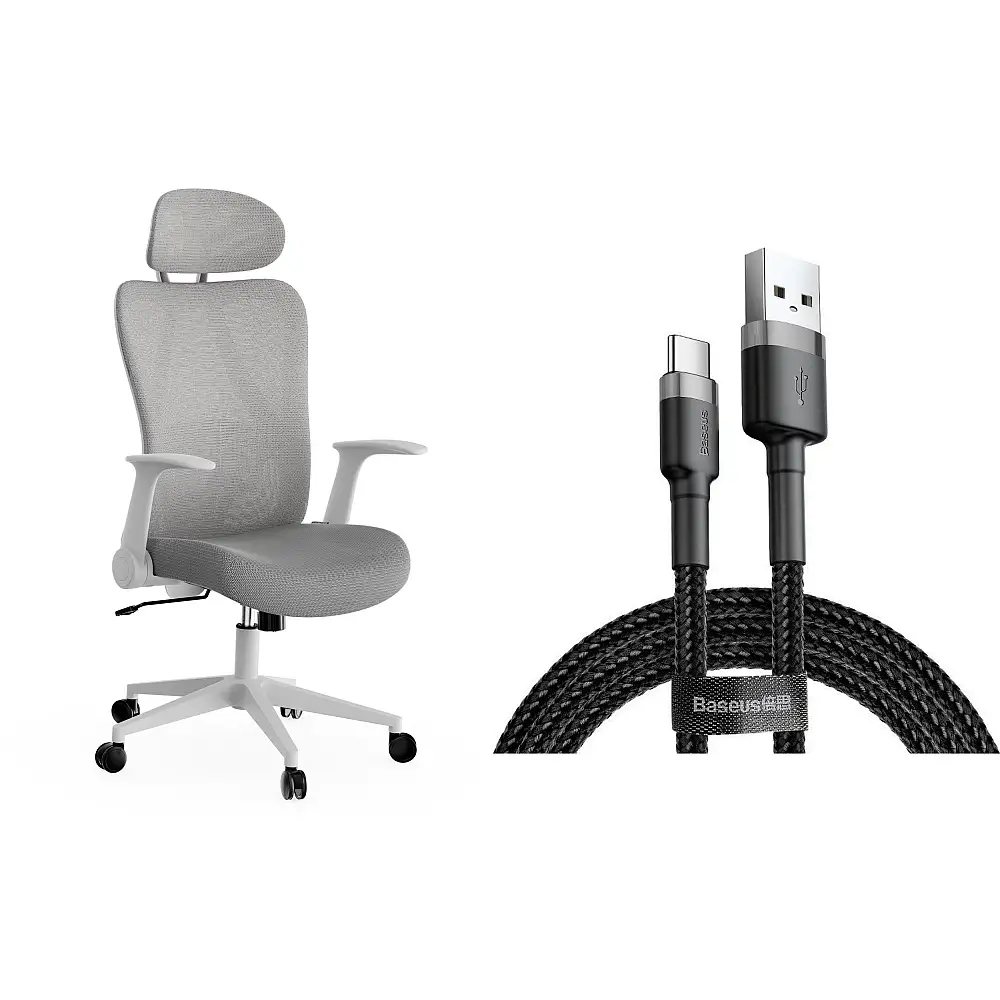 Krzesło biurowe SENSE7 Noxo Biało-szare + kabel usb